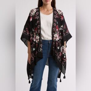 Vince Camuto Blooms Border Topper, BLACK MULTI, One Size, NWT